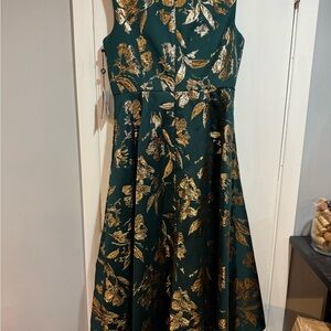 Adrianna Papell High Low Dress in Green and Gold